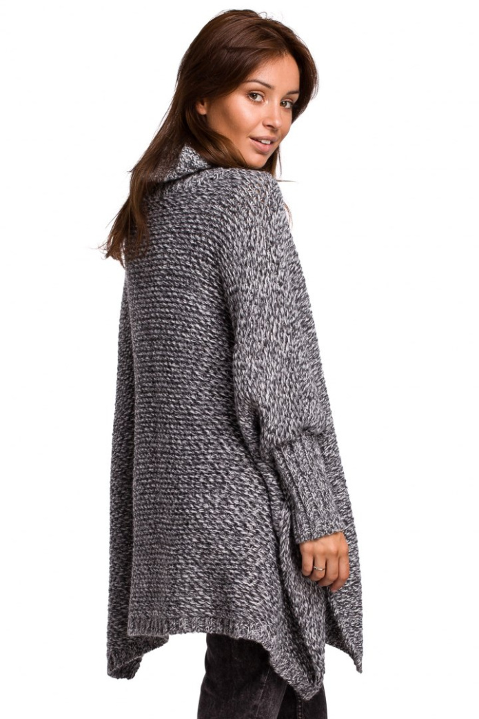 Sweter Damski - Peleryna Z Golfem Oversize - antracytowy